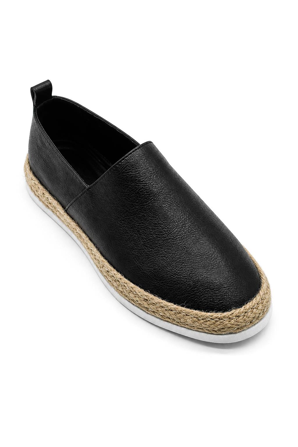 Men’s Black Faux Leather Slip-On Espadrille Shoes Sartorial Shoes