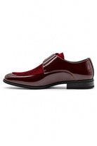 Men's Maroon Floral Velvet Monk Strap Dress Shoes Sartorial Shoes