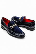 Men's Navy Floral Velvet Patent Snaffle Dress Loafers Sartorial Shoes
