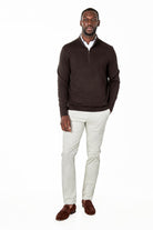 Men's Dark Brown 100% Cotton Fine Knit Quarter Zip Funnel Neck Jumper CAVANI