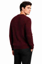 Men's Maroon 100% Cotton Fine Cable Knit Crew Neck Jumper CAVANI