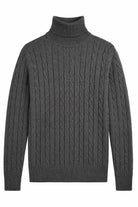 Men's Charcoal Grey 100% Cotton Fine Cable Knit Roll Neck Jumper CAVANI
