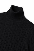Men's Black 100% Cotton Fine Cable Knit Roll Neck Jumper CAVANI