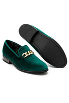 Men's Green Smooth Velvet Gold Chain Dress Loafers Sartorial Shoes