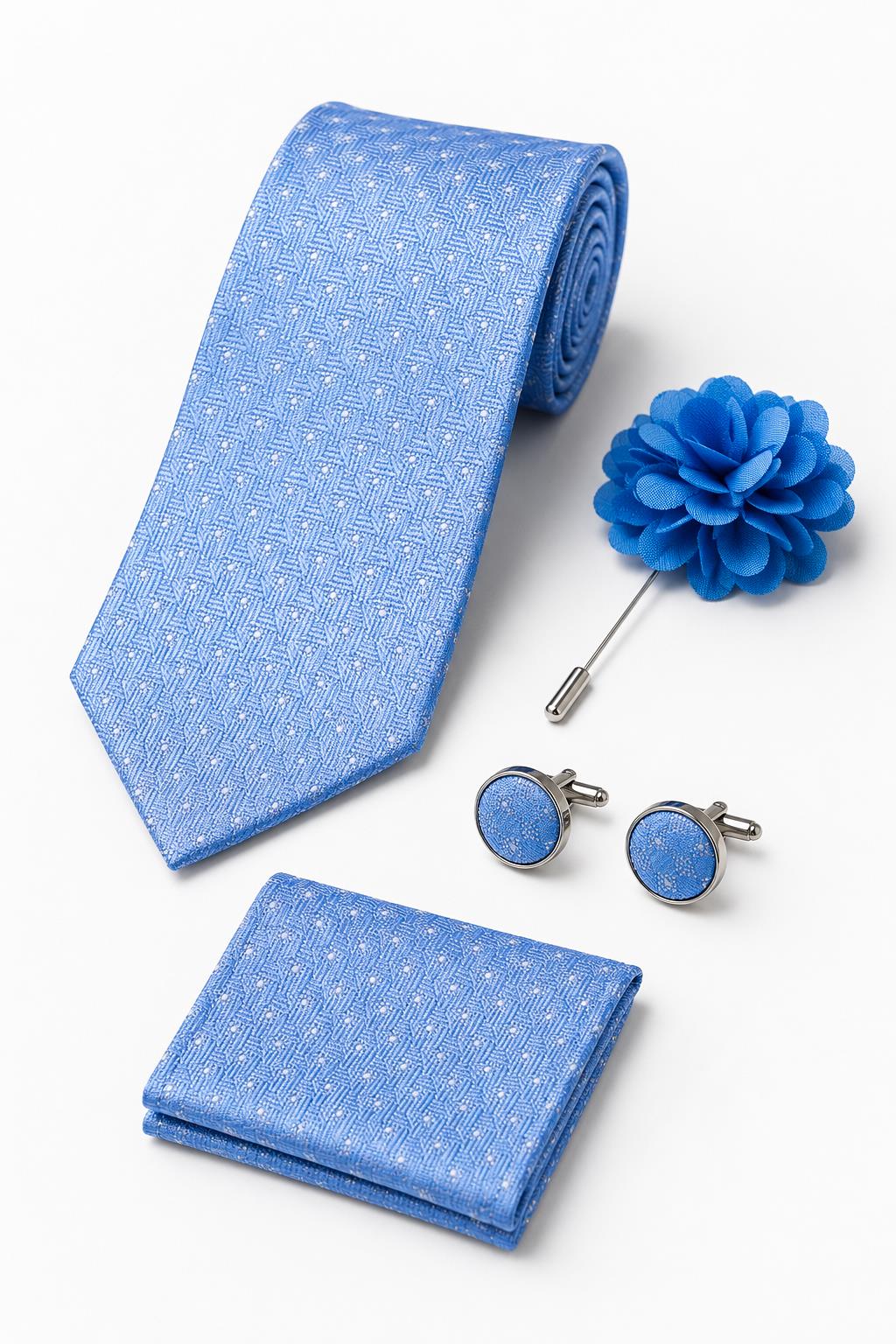 Men’s Light Blue Mini Check Patterned 4-Piece Tie Gift Set Sartorial Shoes