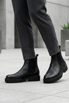 Men’s Black Grain Leather Chelsea Boots Lightweight Chunky Sole Sartorial Shoes