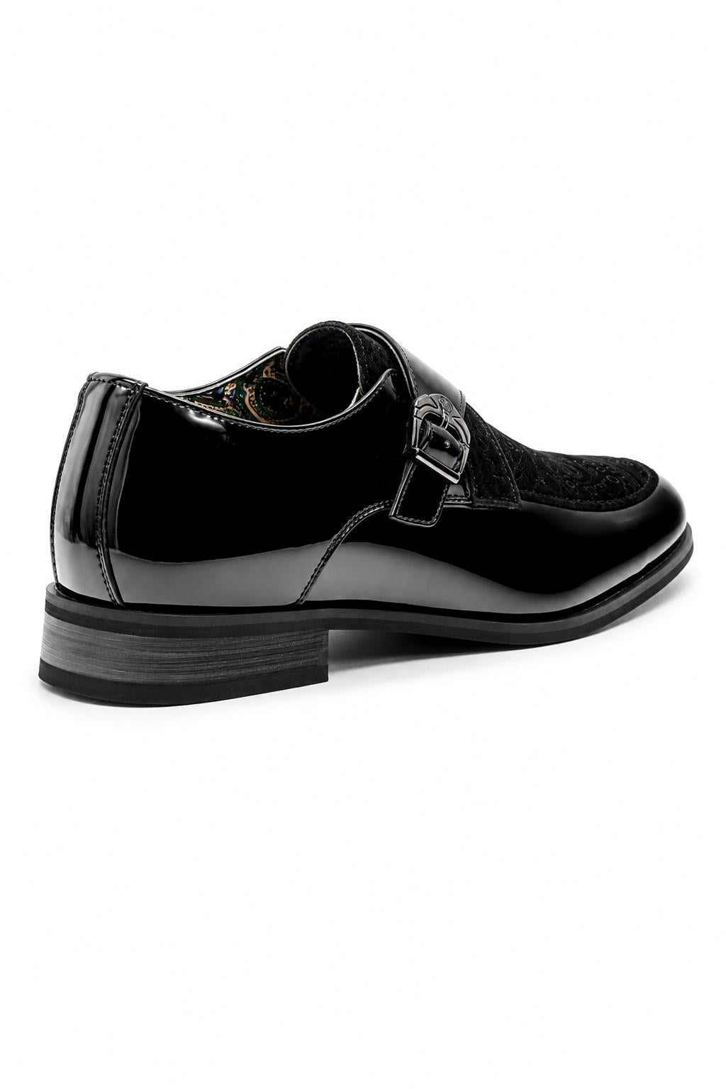 Men's Black Floral Velvet Monk Strap Dress Shoes Sartorial Shoes