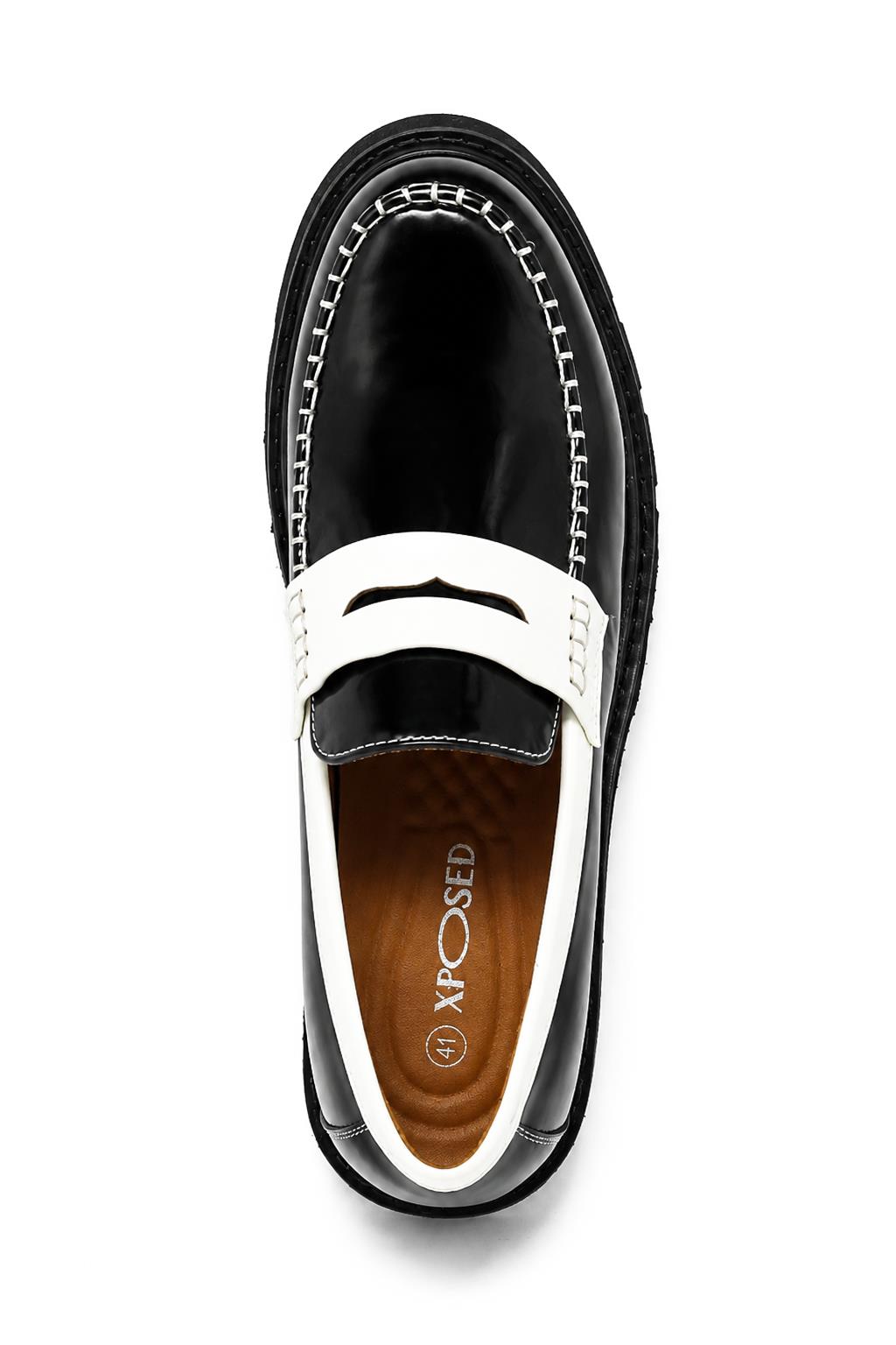 Men's Black & White Patent Chunky Penny Loafers Sartorial Shoes