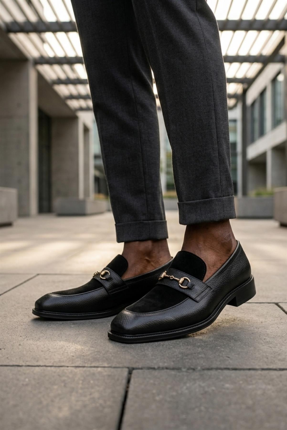 DEXTER Men’s Black Leather & Suede Snaffle Loafers Sartorial Shoes