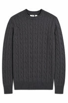 Men's Charcoal Grey 100% Cotton Fine Cable Knit Crew Neck Jumper CAVANI