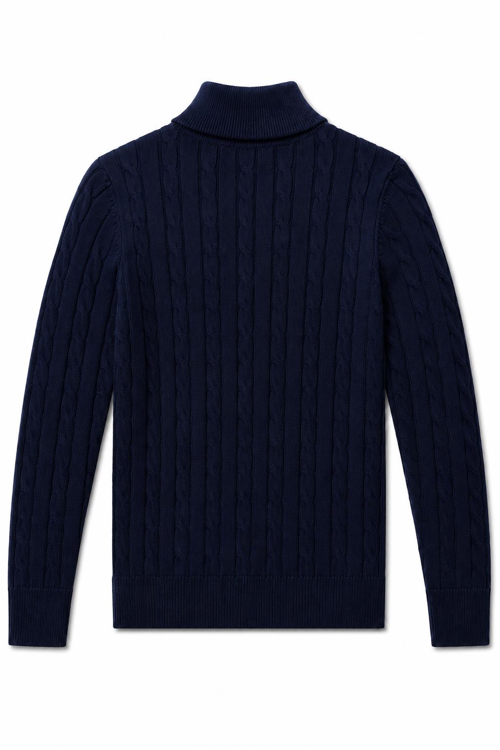 Men's Navy Blue 100% Cotton Fine Cable Knit Quarter Zip Neck Jumper CAVANI