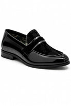 Men's Black Floral Velvet Patent Dress Loafers Sartorial Shoes