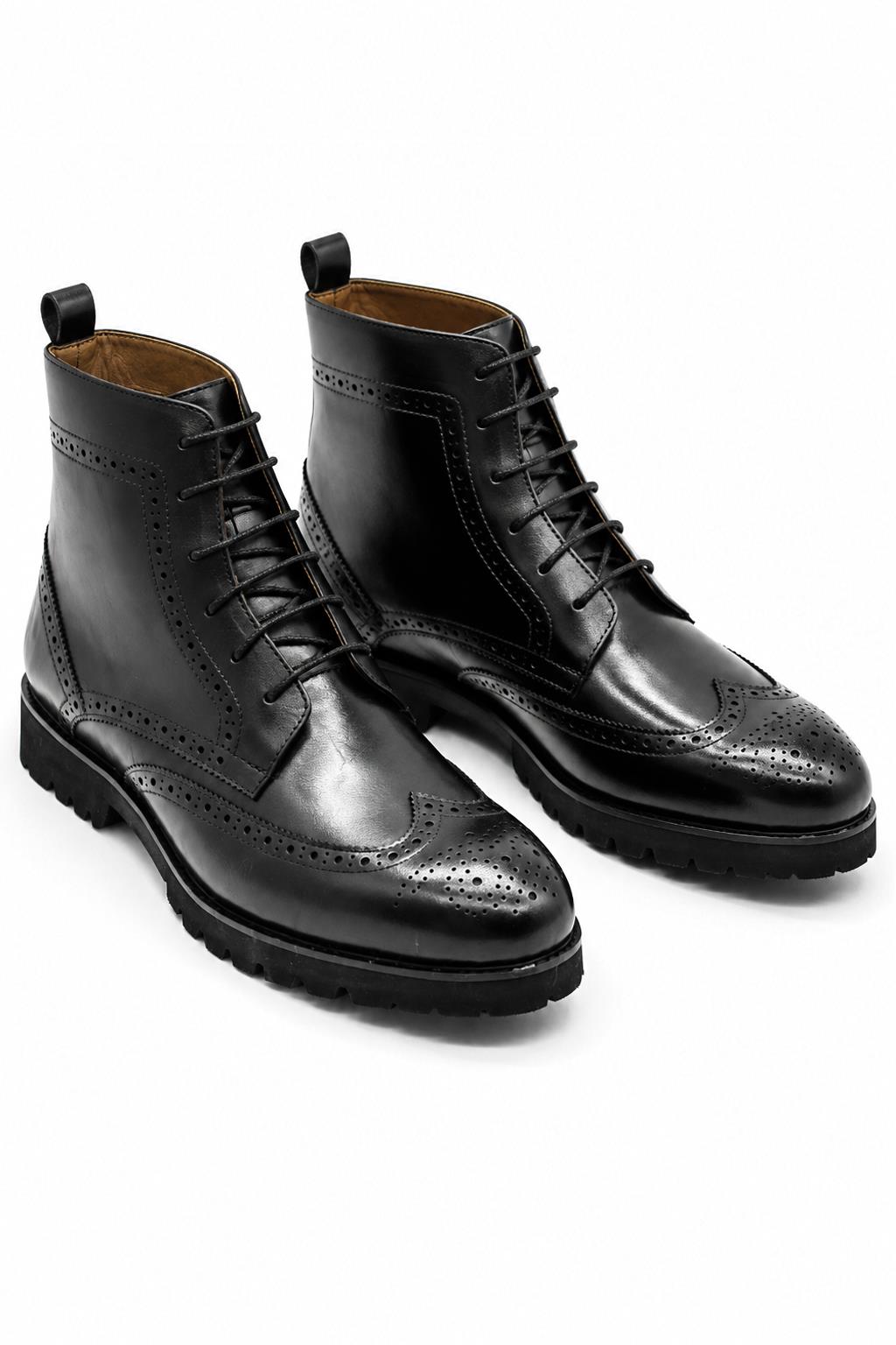RAM Men's Black Real Leather Wingtip Brogue Ankle Boots Sartorial Shoes