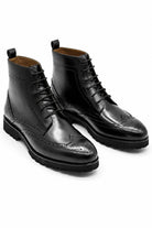 RAM Men's Black Real Leather Wingtip Brogue Ankle Boots Sartorial Shoes