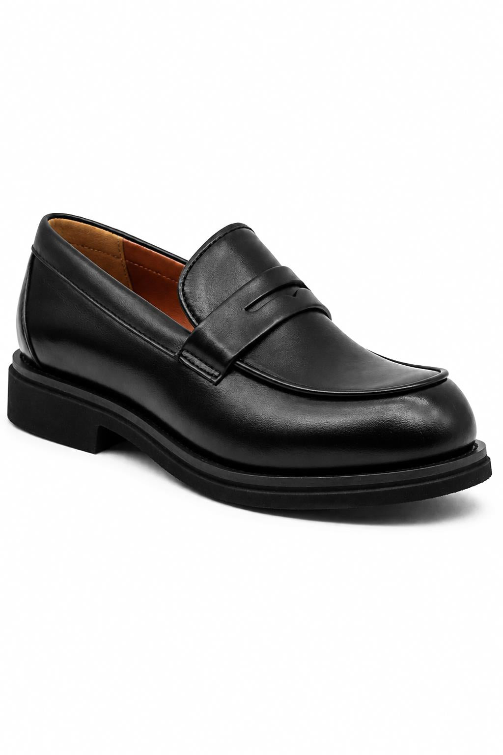 Men's Black Faux Leather Penny Strap Loafers Sartorial Shoes