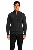 Men's Charcoal Grey 100% Cotton Fine Cable Knit Quarter Zip Neck Jumper CAVANI