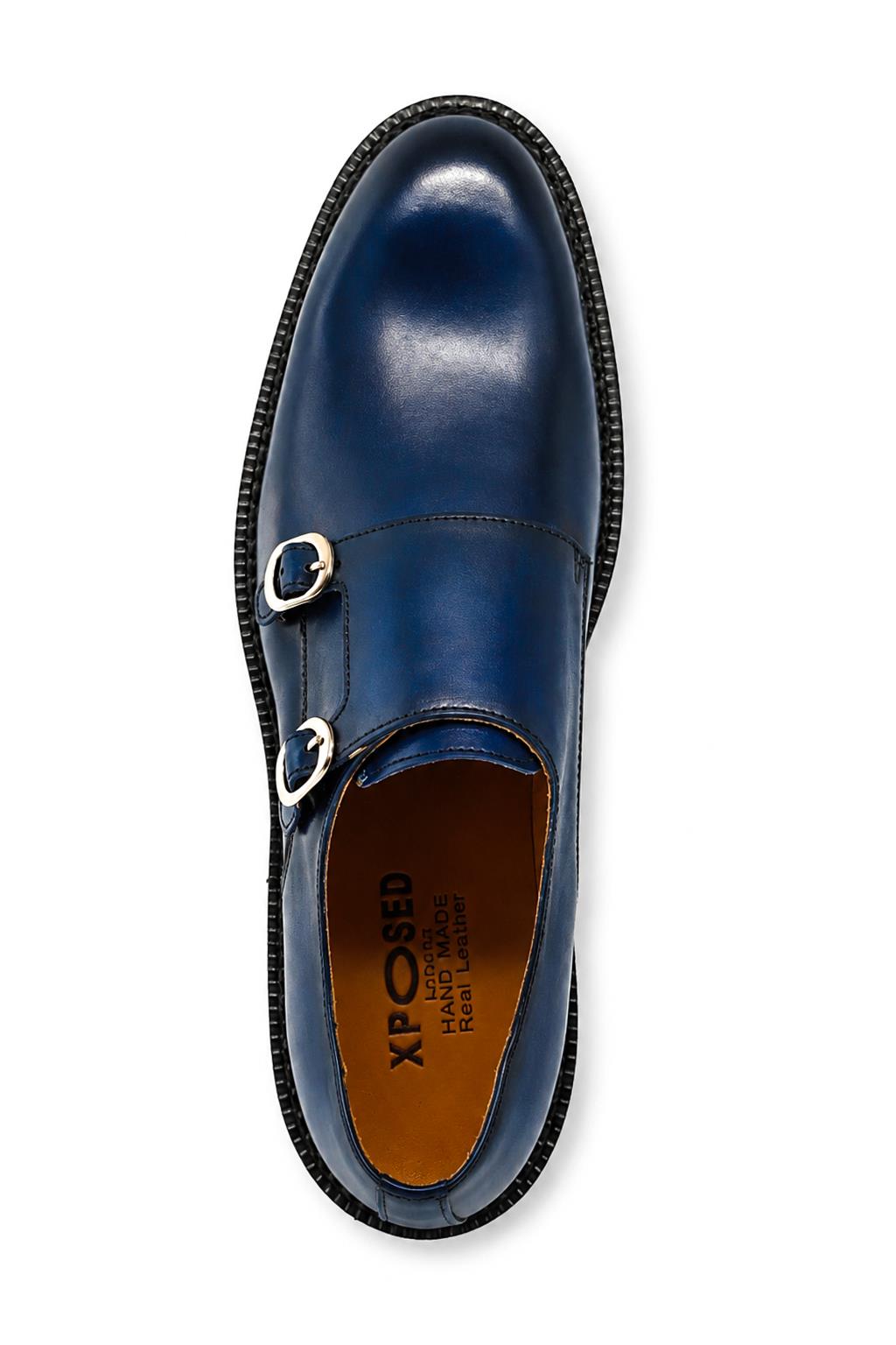 ROWE Men’s Blue Burnished Real Leather Double Monk Strap Shoes Sartorial Shoes