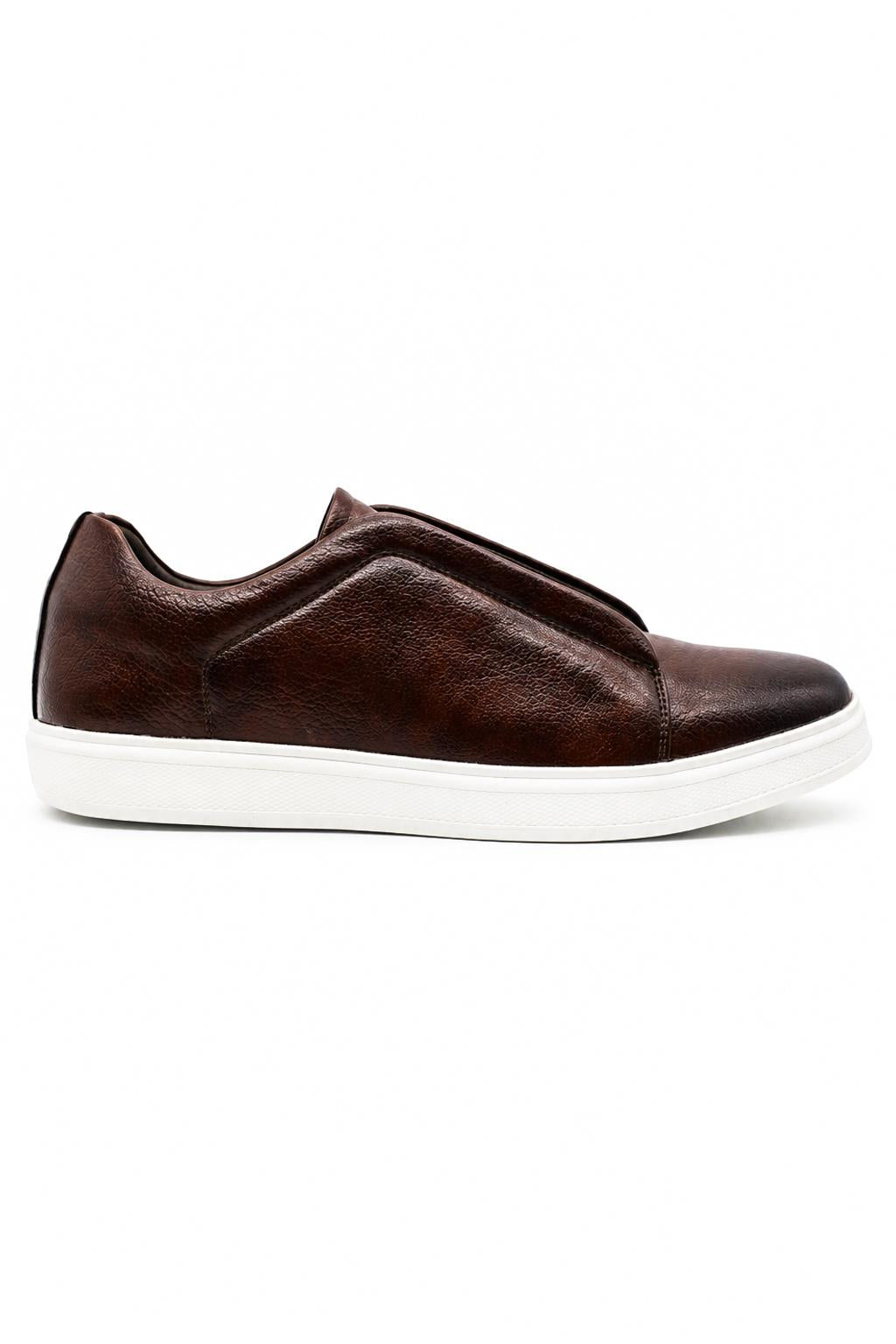 Men’s Coffee Brown Faux Leather Slip-On Trainers Sartorial Shoes