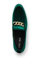 Men's Green Smooth Velvet Gold Chain Dress Loafers Sartorial Shoes