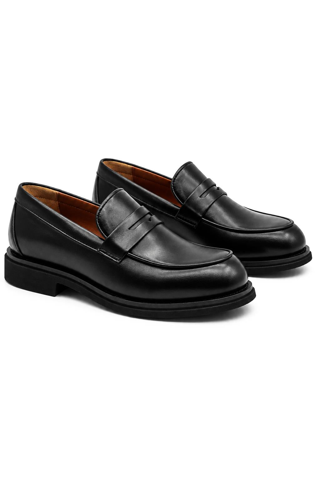 Men's Black Faux Leather Penny Strap Loafers Sartorial Shoes