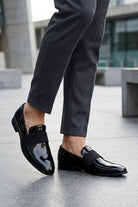 MIRO 3 Men’s Black Hi-Shine Patent Leather Slip-On Tuxedo Loafers Sartorial Shoes