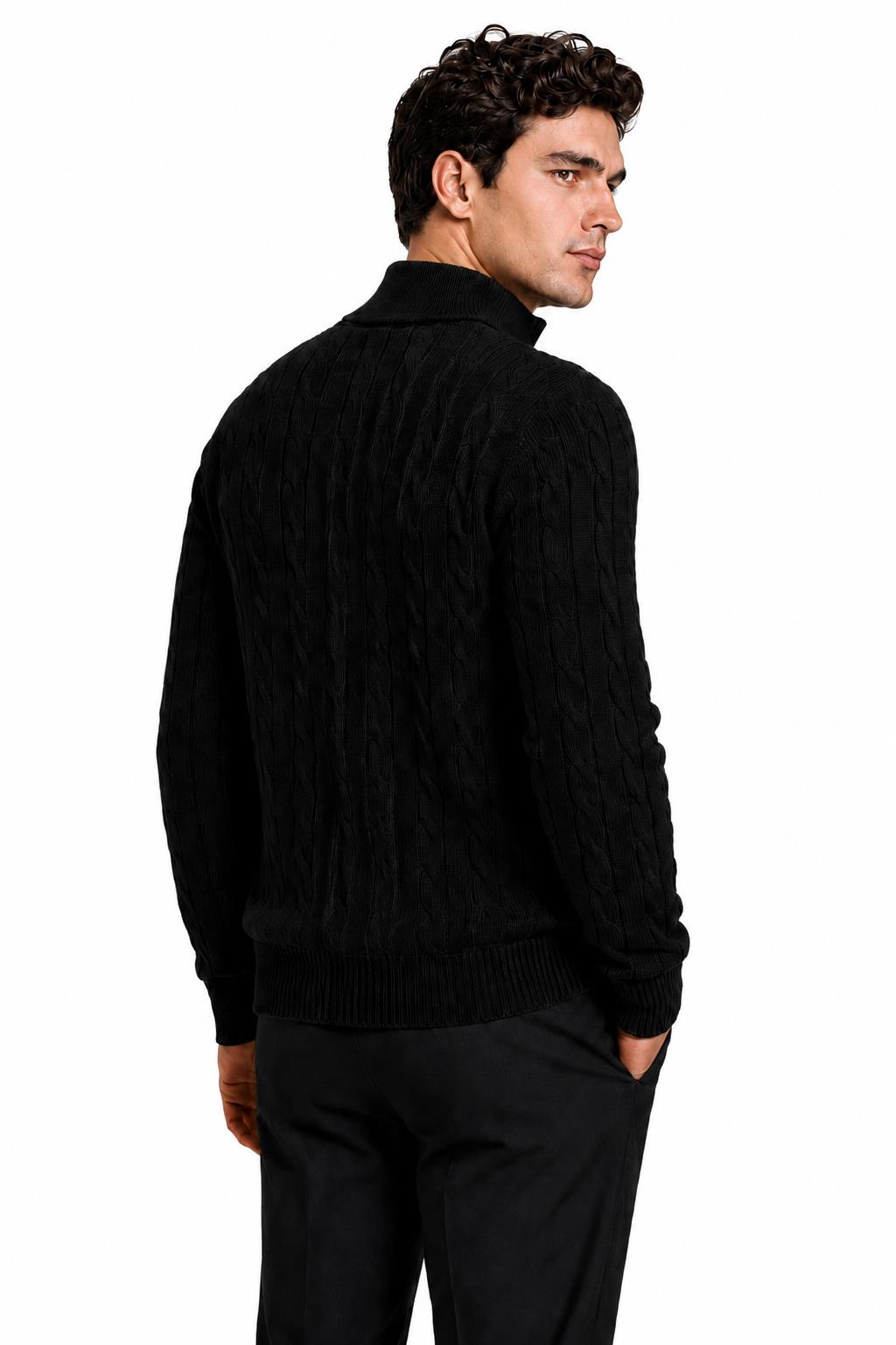 Men's Black 100% Cotton Fine Cable Knit Quarter Zip Neck Jumper CAVANI