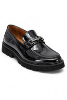 Men's Black Patent Faux Leather Snaffle Loafers Sartorial Shoes
