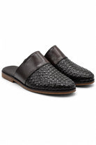 FINO Men’s Coffee Brown Woven Leather Mule Slippers Sartorial Shoes