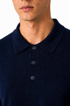 Men's Navy 100% Cotton Fine Knit Button Neck Polo Jumper CAVANI