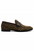 GINO Men’s Brown Patterned Horse Hair Leather Penny Loafers Sartorial Shoes