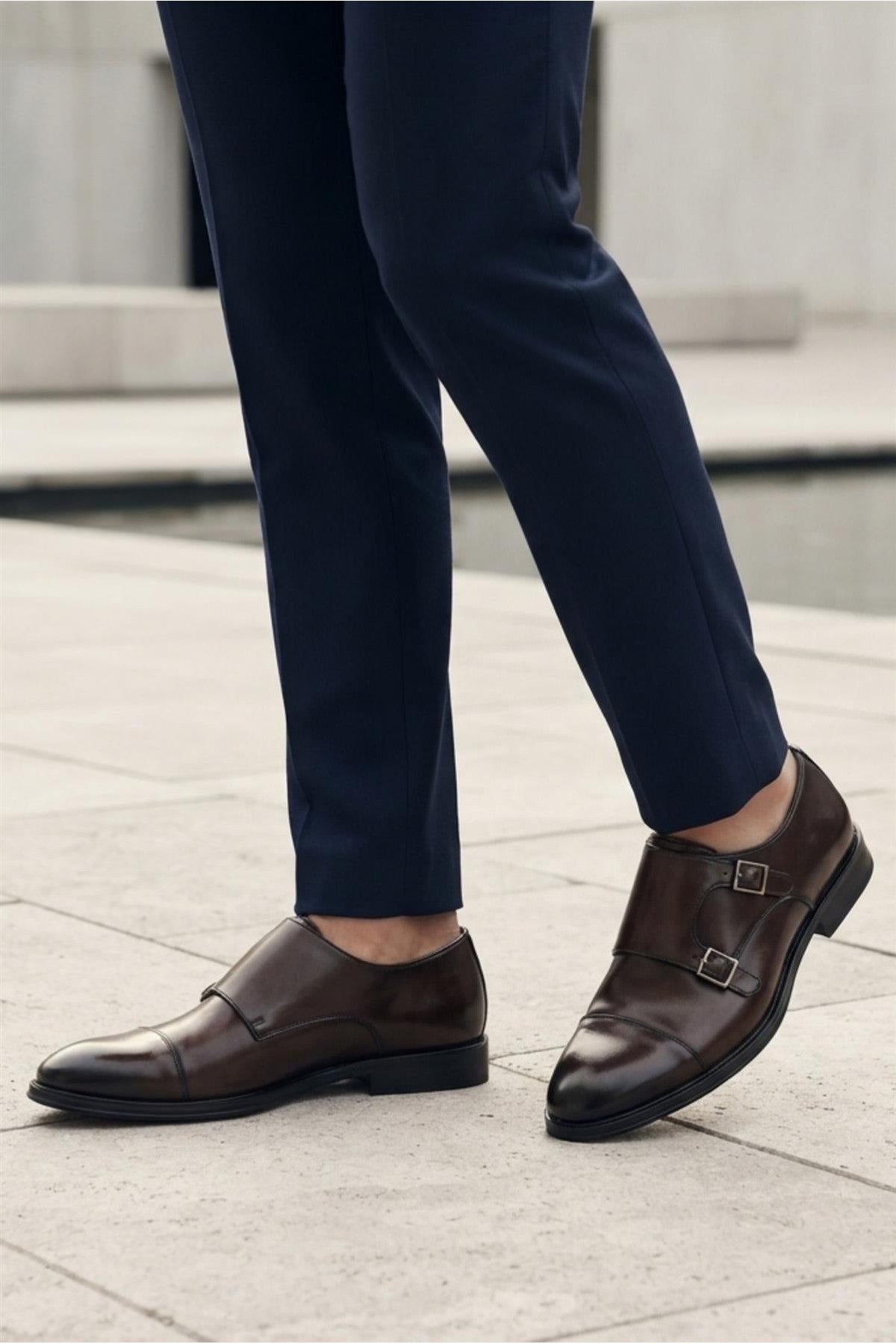 Men's Brown Double Monk Strap Cap Toe Formal Shoes Sartorial Shoes