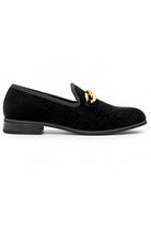 Men's Black Floral Velvet Gold Chain Wedding Loafers Sartorial Shoes