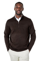 Men's Dark Brown 100% Cotton Fine Knit Quarter Zip Funnel Neck Jumper CAVANI