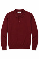 Men's Maroon 100% Cotton Fine Knit Button Neck Polo Jumper CAVANI