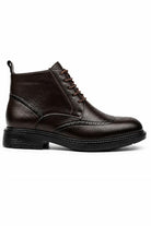 Men's Dark Brown Faux Leather Wingtip Brogue Boots Sartorial Shoes