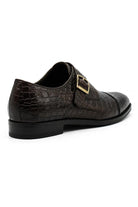 ELAN - Men's Coffee Brown Croc Embossed Leather Single Monk Strap Shoes Sartorial Shoes