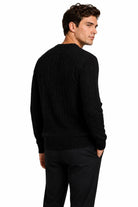 Men's Black 100% Cotton Fine Cable Knit Crew Neck Jumper CAVANI