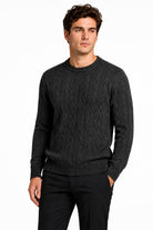 Men's Charcoal Grey 100% Cotton Fine Cable Knit Crew Neck Jumper CAVANI