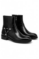 DIEGO Men’s Black Polished Leather Side Zip Ankle Biker Boots Sartorial Shoes