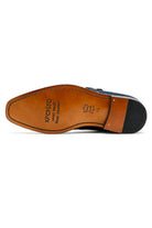 VALE Men’s Dark Blue Croc-Embossed Leather Monk Strap Shoes Sartorial Shoes