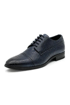 Men's Navy Embossed Faux Leather Lace up Derby Shoes Sartorial Shoes
