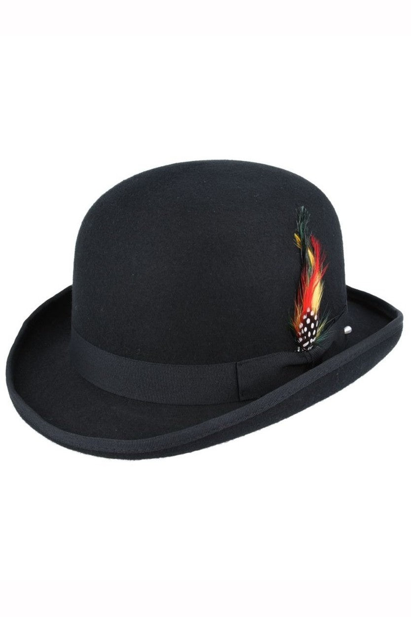 BLACK PURE WOOL BOWLERS HAT