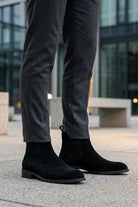 RAMOS Men’s Black Smooth Suede Leather Chelsea Boots Sartorial Shoes