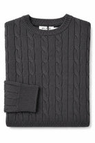 Men's Charcoal Grey 100% Cotton Fine Cable Knit Crew Neck Jumper CAVANI