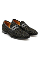 GINO Men’s Black Patterned Horsehair Leather Penny Loafers Sartorial Shoes