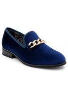 Men's Navy Smooth Velvet Gold Chain Dress Loafers Sartorial Shoes