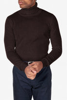 Men's Dark Brown 100% Cotton Fine Knit Roll Neck Jumper CAVANI