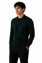 Men's Green 100% Cotton Fine Knit Button Neck Polo Jumper CAVANI