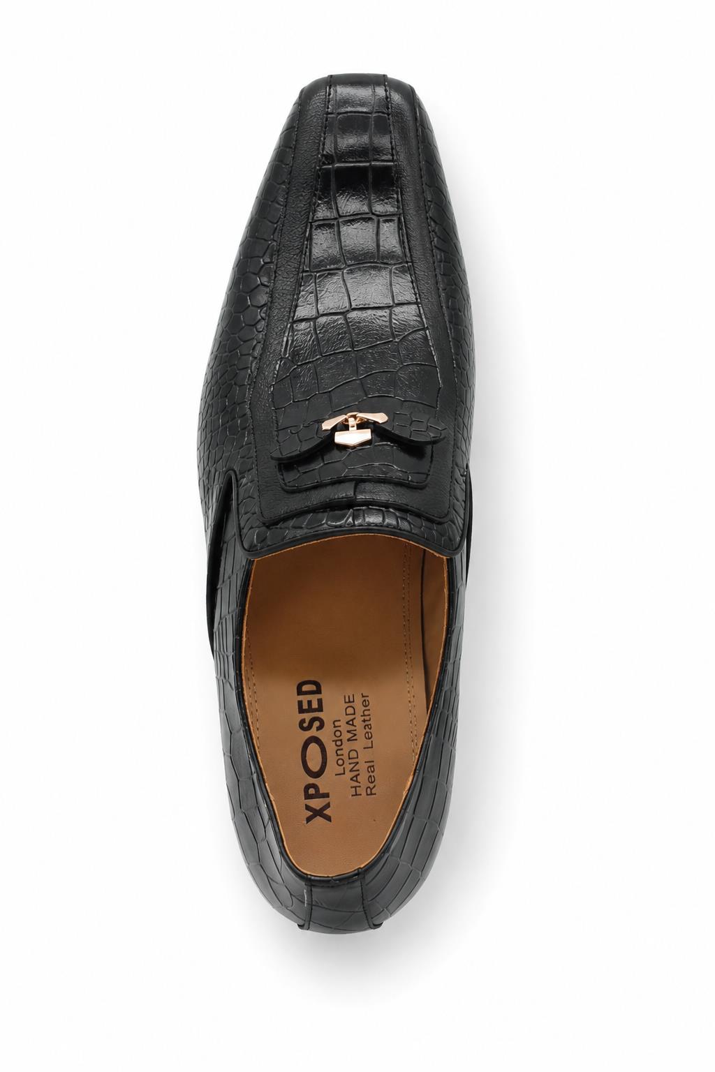 Men’s Black Shiny Polished Print Leather Occasion Shoes Sartorial Shoes