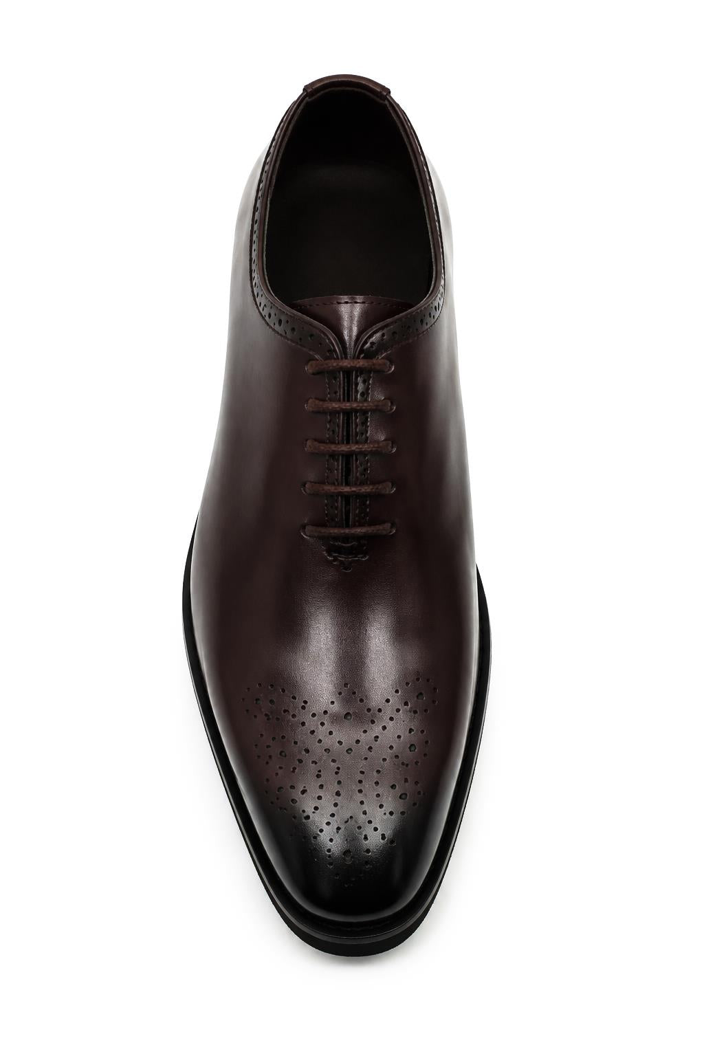 Men's Brown Faux Leather Whole-Cut Oxford Brogue Shoes Sartorial Shoes